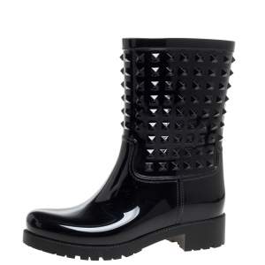 مملوكة مسبقًا حذاء بوت مطر فالنتينو منتصف الركبة روكستد بى فى سى أسود مقاس 39