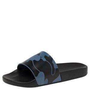 Pre Owned Valentino Bluette/Marine Rubber Camouflage Slides Size 42