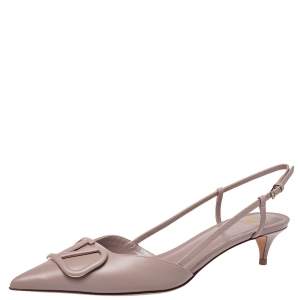 Pre Owned Valentino Blush Pink Leather VLogo Signature Slingback Sandals Size 39