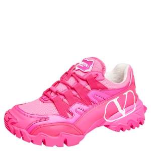Valentino Neon Pink Leather and Nylon Climbers Sneakers 38