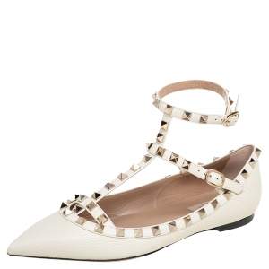 Valentino Off-White Leather Rockstud Ballet Flats Size 38.5