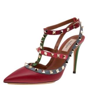 Valentino Multicolor Leather Rockstud Ankle Strap Sandals Size 38.5