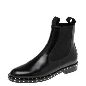 Pre Owned Valentino Black Leather Rockstud Ankle Boots Size 39