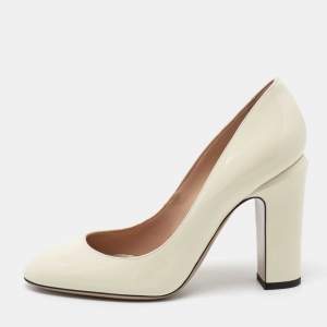 Pre Owned Valentino White Patent Leather Block Heel Round Toe Pumps Size 38