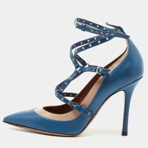 Pre Owned Valentino Blue Leather Love Latch Pumps Size 36