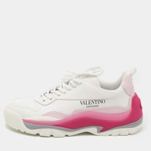 Pre Owned Valentino White/Pink Leather Gumboy Sneakers Size 39