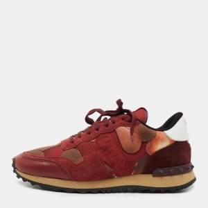 Pre Owned Valentino Red Canvas, Leather and Suede Rockrunner L'Amour Sneakers Size 40.5