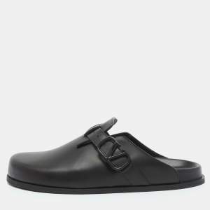 Valentino Black Leather VLogo Sabot Mules Size 42 