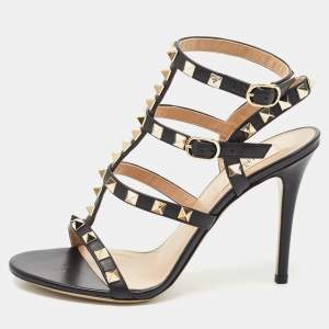 Valentino Black Leather Rockstud  Cage Sandals Size 36.5