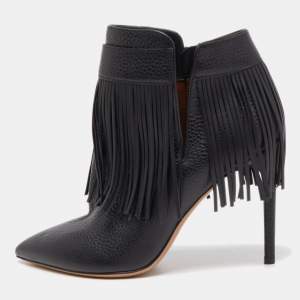 Pre Owned Valentino Black Leather Ankle Boots Size 37.5