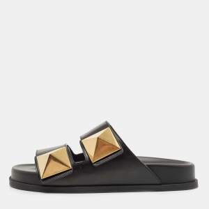 Valentino Black Leather Stud  Slide Flats Size 37