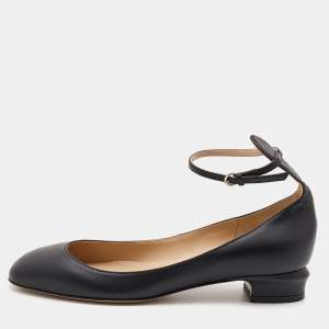 Pre Owned Valentino Black Leather Tango Ankke Cuff  Ballet Flats Size 37