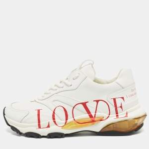 Pre Owned Valentino White Leather Bounce LOVE Sneakers Size 38