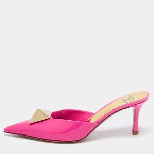 Pre Owned Valentino Pink Patent Leather One Stud Mules Size 39