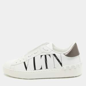 Pre Owned Valentino White Leather VLTN Open Sneakers Size 38