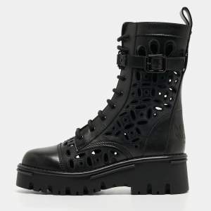 Valentino Black Leather Atelier Combat Boots Size 38.5