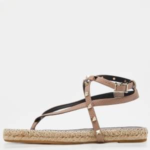 Pre Owned Valentino Pink Leather Rockstud Espadrille Flats Size 38