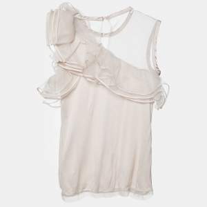 Valentino T-Shirt Couture Pale Pink Jersey & Mesh Ruffled Top L