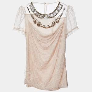 Valentino T-Shirt Couture Pale Pink Embellished Tulle & Jersey Top M