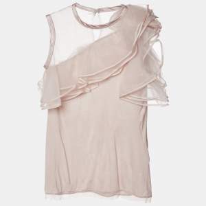 Valentino T-Shirt Couture Pale Pink Jersey & Mesh Ruffled Top S