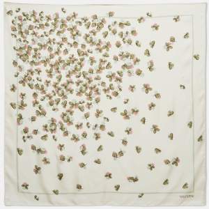 Valentino Cream Floral Print Silk Square Scarf