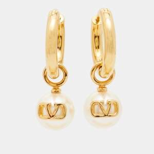 Valentino VLogo Faux Pearl Gold Tone Earrings