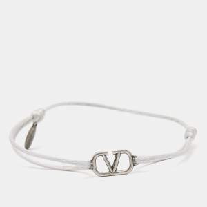 Pre Owned Valentino VLogo Silver Tone Cord Bracelet