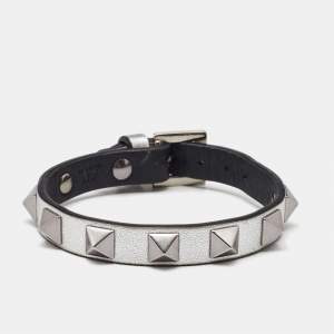 Valentino Rockstud Leather Silver Tone Bracelet