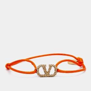 Valentino Vlogo Crystal Gold Tone Orange Cord Bracelet