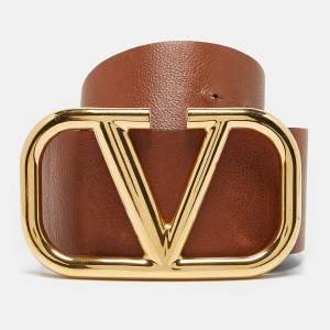 Pre Owned Valentino Brown/Black Leather VLogo Wide Reversible Belt 85CM