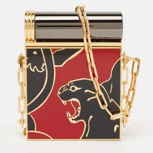 Valentino Black/Red Enamel Panther Lipstick & Mirror Minaudiere