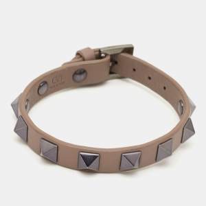 Valentino Rockstud Leather Gunmetal Tone Wrap Bracelet