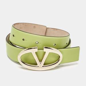 Valentino Light Green Leather VLogo Buckle Belt 80CM