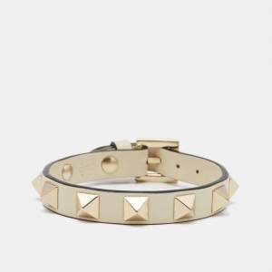 Valentino Rockstud Biege Leather Gold Tone Bracelet
