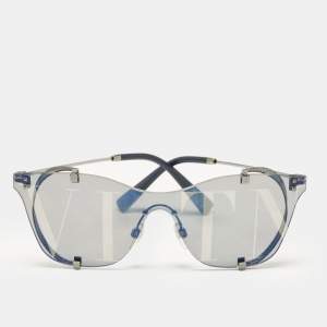 Valentino Navy Blue Gunmetal Tone Cat-Eye Sunglasses