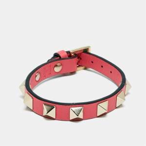 Valentino Rockstud Pink Leather Gold Tone Bracelet