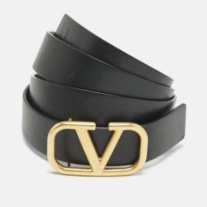 Pre Owned Valentino Black/Green Leather VLogo Reversible Belt 90CM