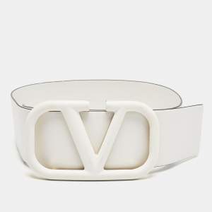 Valentino White Leather VLogo Wide Waist Belt 75CM