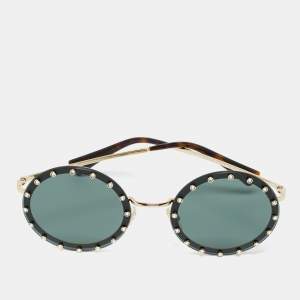 Valentino Black/Gold Tone VA 2010-B Crystals Round Sunglasses