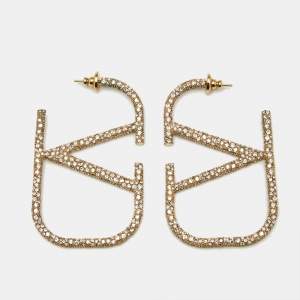 Valentino Vlogo Crystals Gold Tone Large Earrings