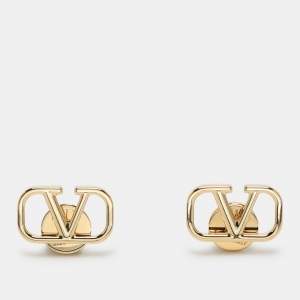 Valentino Gold Tone Metal VLogo Stud Earrings