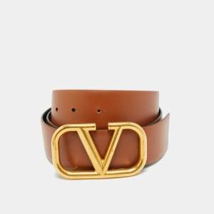 Pre Owned Valentino Brown/Black Leather VLogo Reversible Belt 90 CM