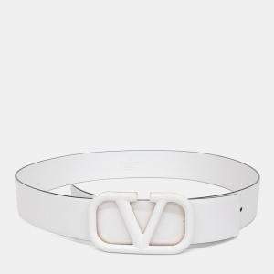 Pre Owned Valentino White Leather V-Ring Belt