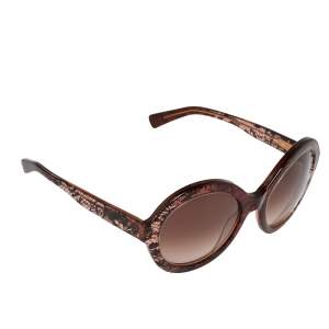 Pre Owned Valentino Bordeaux/ Brown Gradient Lace Detail V668S Round Sunglasses
