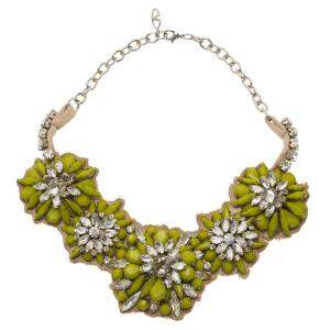 Valentino Fluoro Flowers green Crystal Silver Tone collar Necklace