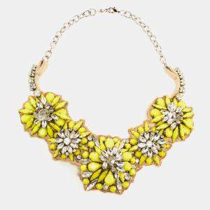 Valentino Fluoro Flowers Green Crystal Silver Tone collar Necklace