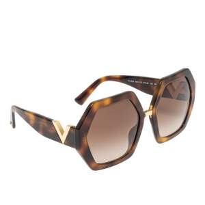 Pre Owned Valentino Brown Havana VA 4053 Geometric Gradient Sunglasses