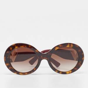 Pre Owned Valentino Brown/Red Tortoise Print VA 4058 Round Sunglasses