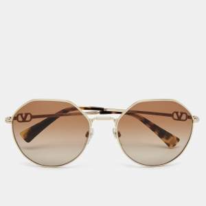 مملوكة مسبقًا Valentino Gold Tone/ Brown Gradient VA 2043 V Logo Chain Sunglasses