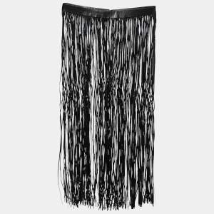 Pre Owned Valentino Black Fringed Leather Belt M